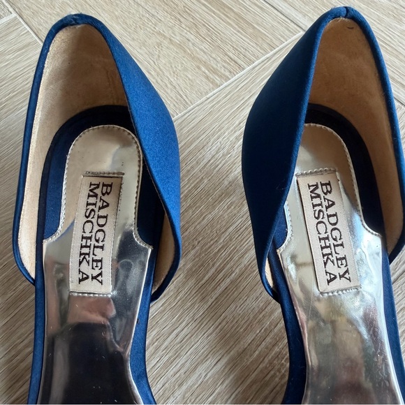 Badgley Mischka Blue Satin D’Orsay Peep Toe Crystal Heels Size 7 - Picture 3 of 14